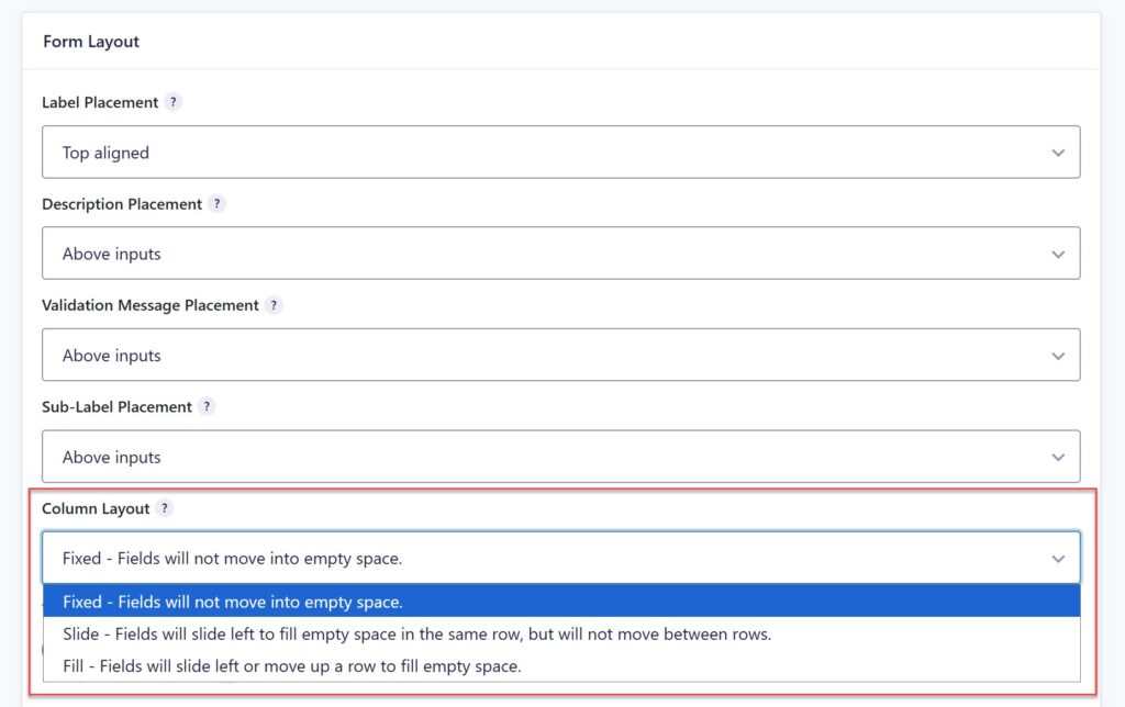 Column Layout Options