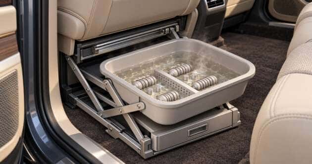 Illustration of Deepal's patented in-car foot bath, based on the patent drawings