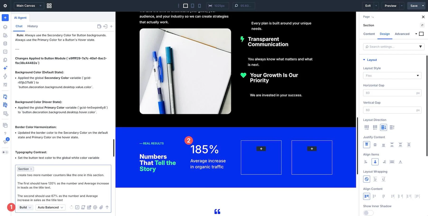 Build mode selected in the Divi AI agents panel