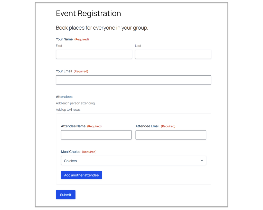 Event Registration with Repeater