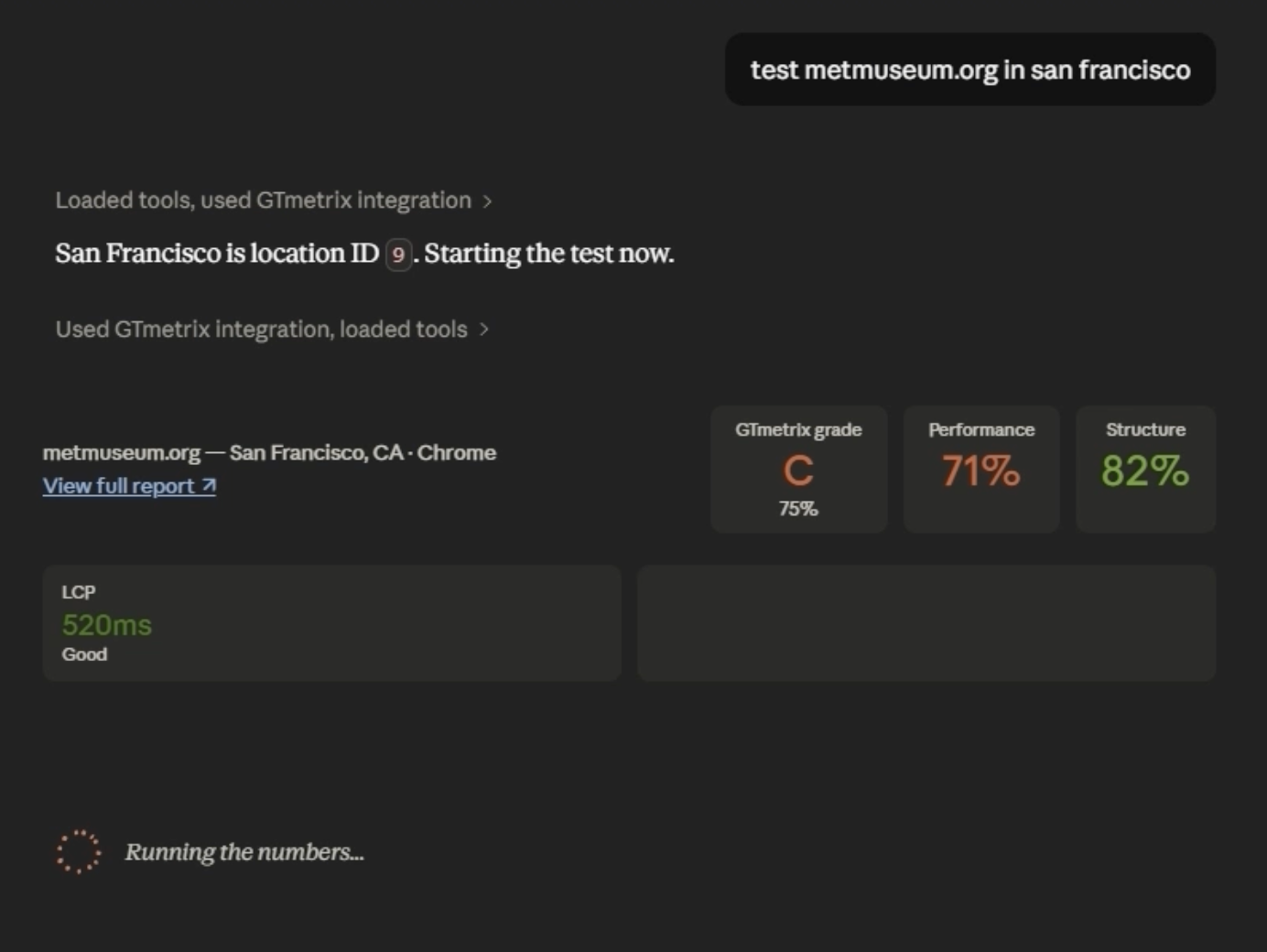 Example of performance analysis with GTmetrix and AI - Source: GTmetrix 