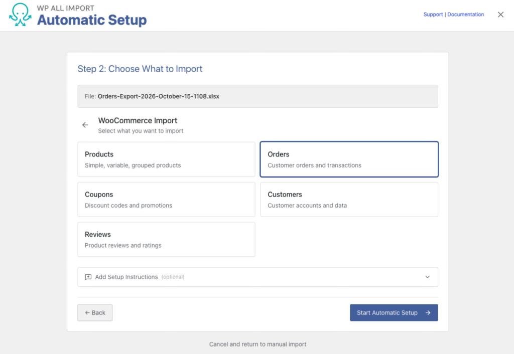 Excel WooCommerce import selected