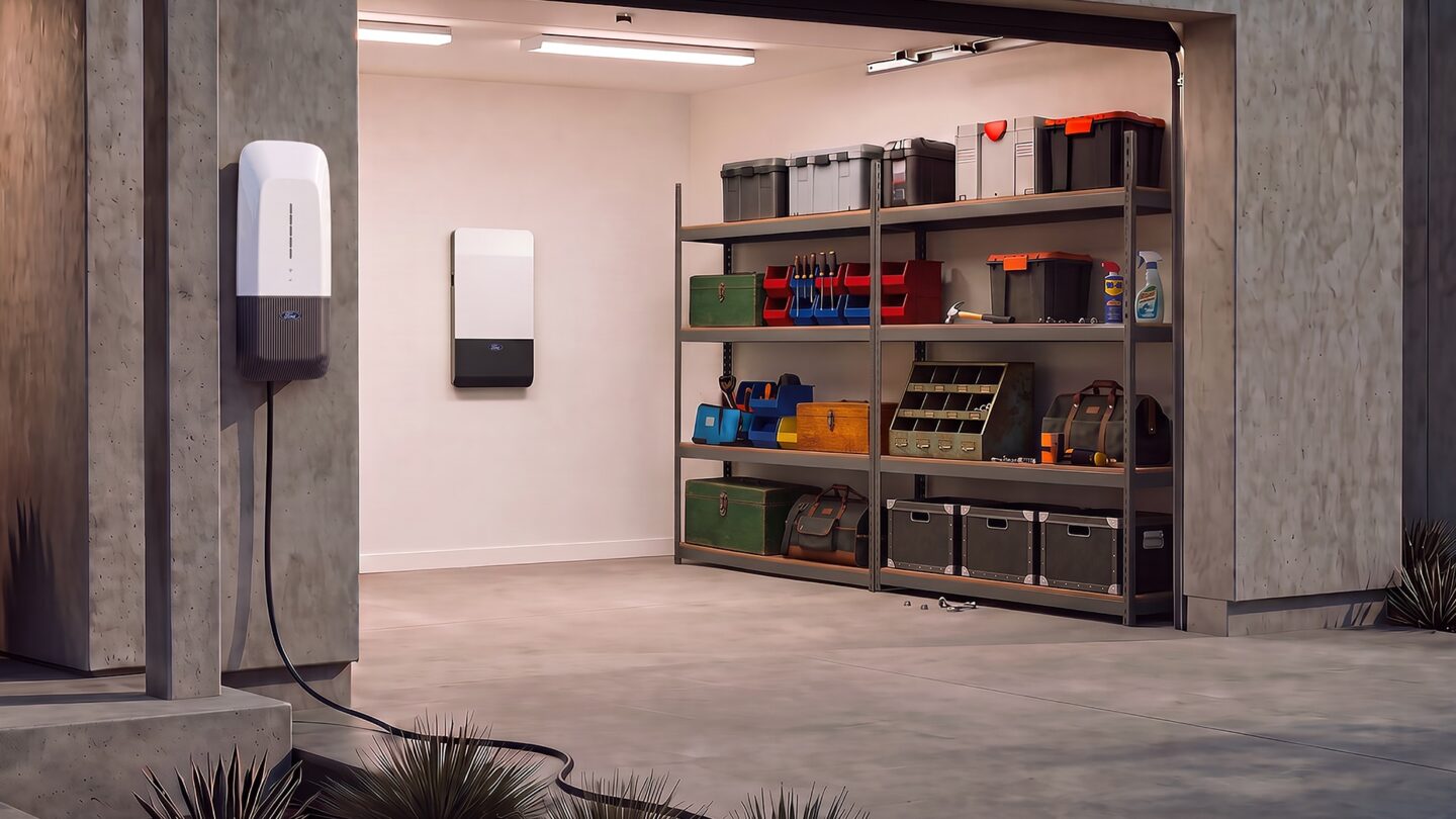 A garage with some wallboxes