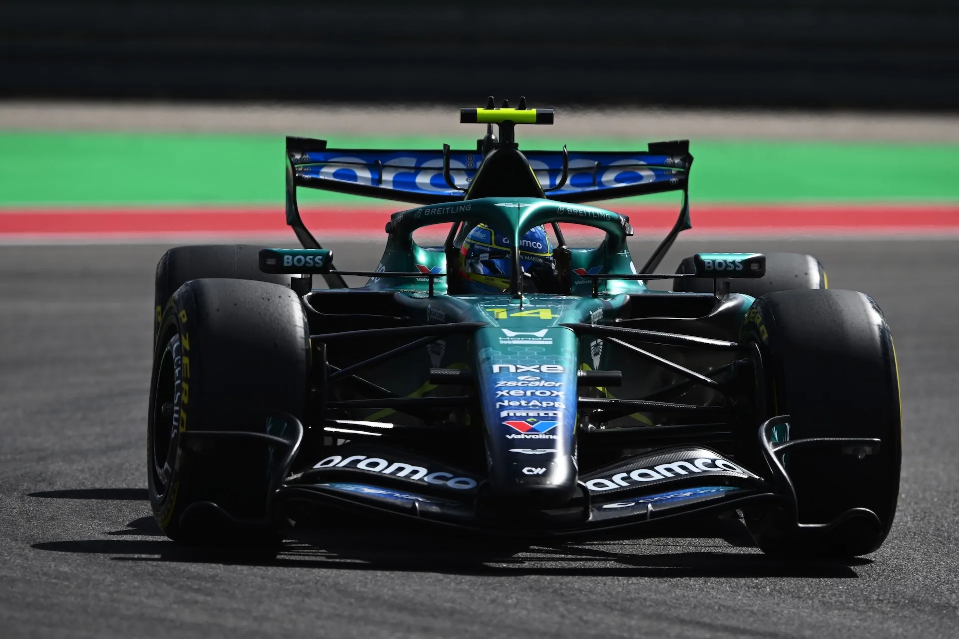 AUSTIN, TEXAS - OCTOBER 24: Fernando Alonso of Spain driving the (14) Aston Martin F1 Team AMR26 Honda on track during final practice ahead of the F1 Grand Prix of United States at Circuit of The Americas on October 24, 2026 in Austin, Texas. (Photo by Rudy Carezzevoli/Getty Images)