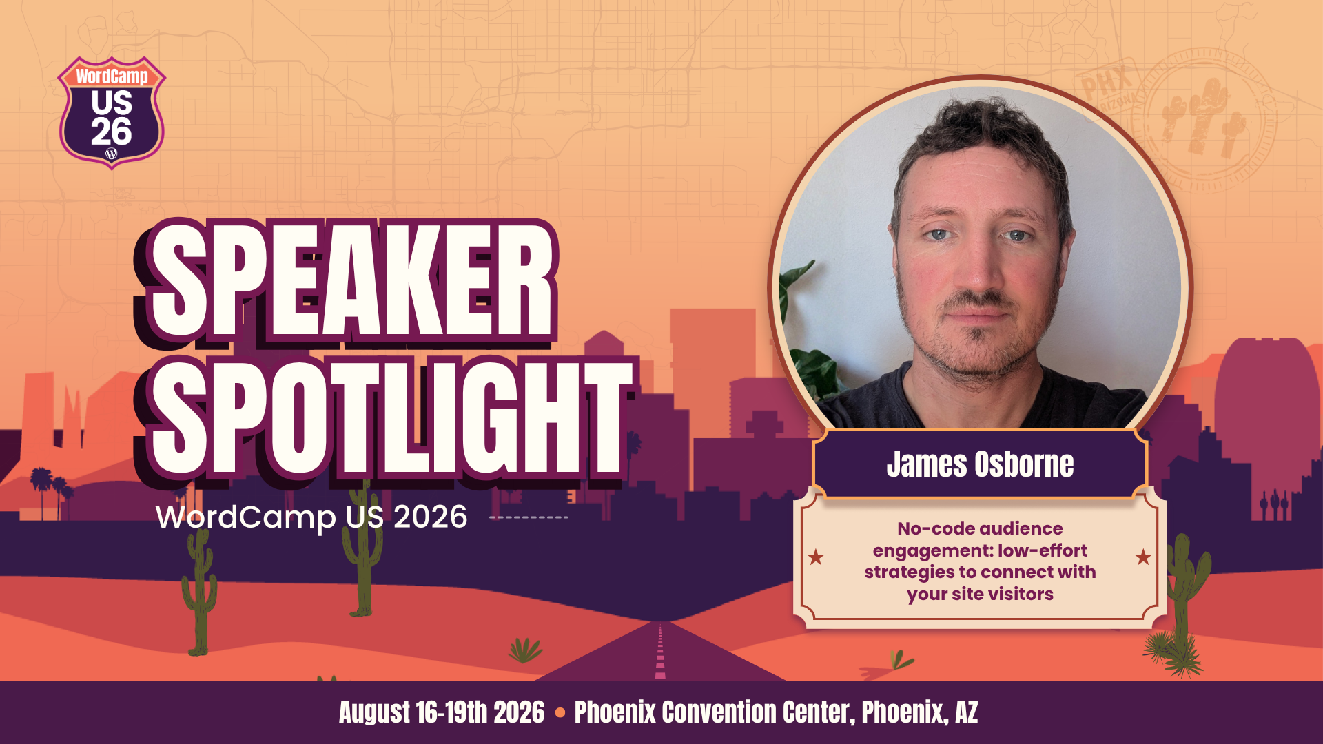 A graphic for WCUS, showing James Osborne's headshot for a 