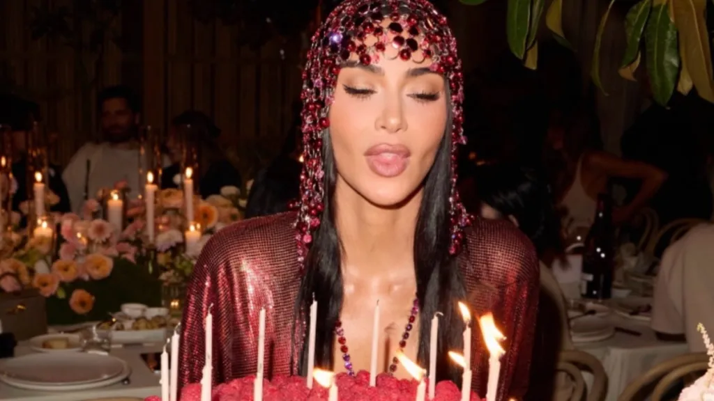 Birthday Girl Kim Kardashian Shines in 2 Uniquely Sparkling Outfit Photos