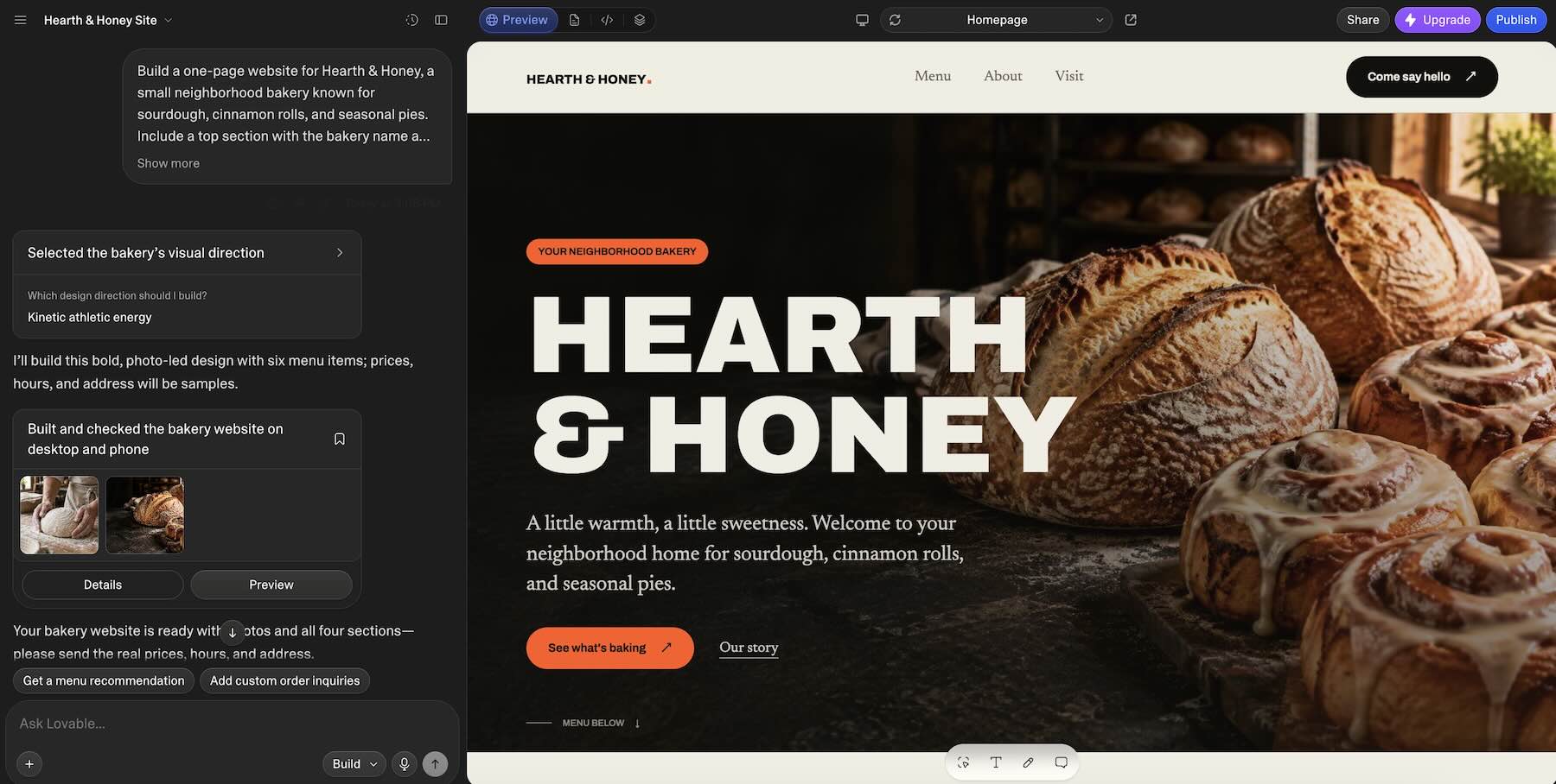 Lovable AI application-building workspace