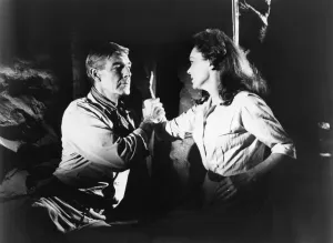 THE TALL T, from left: Randolph Scott, Maureen O'Sullivan, 1957