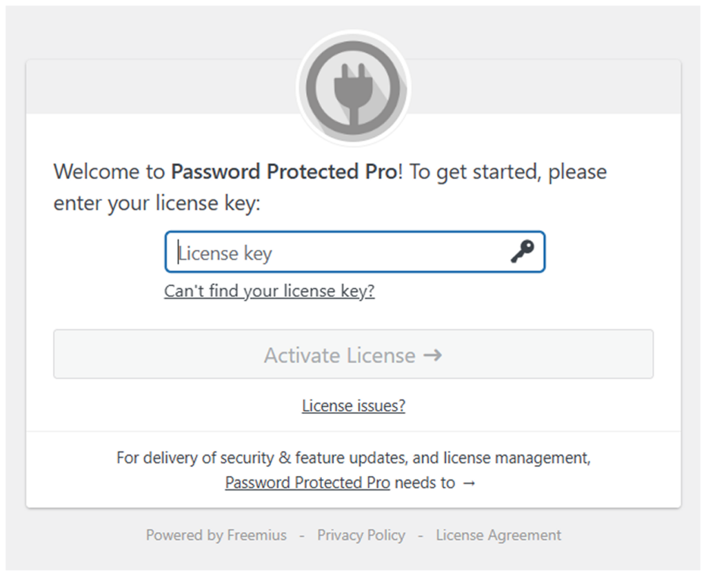Password Protected Pro license activation screen