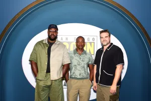 MALAGA, SPAIN - OCTOBER 03: Winston Duke, Anthony Mackie and David Harbour attend the Disney 
