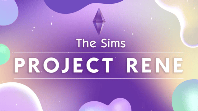 Promo Art for Project Rene, featuring clouds on a purple background with a purple Plumbob floating above the words