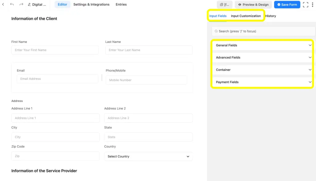 Add your preferred fields from the 65+ input fields of Fluent Forms