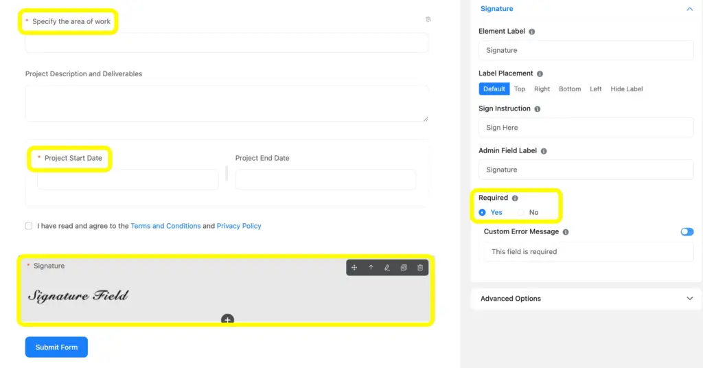 choose and configure the required fields in Fluent Forms using the input customization