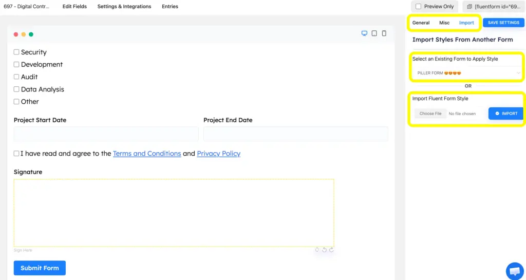 preview the form and use the advanced form styler or import form 