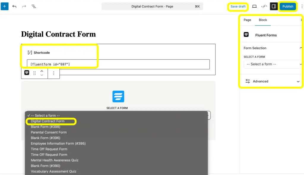 embed your form made with Fluent Forms on your WordPress site using the shortcode or Fluent Forms block