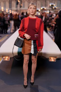 Saoirse Ronan at the Louis Vuitton fashion show as part of Paris RTW Spring/Summer 2027 fashion week held at Le Louvre on October 06, 2026 in Paris, France.