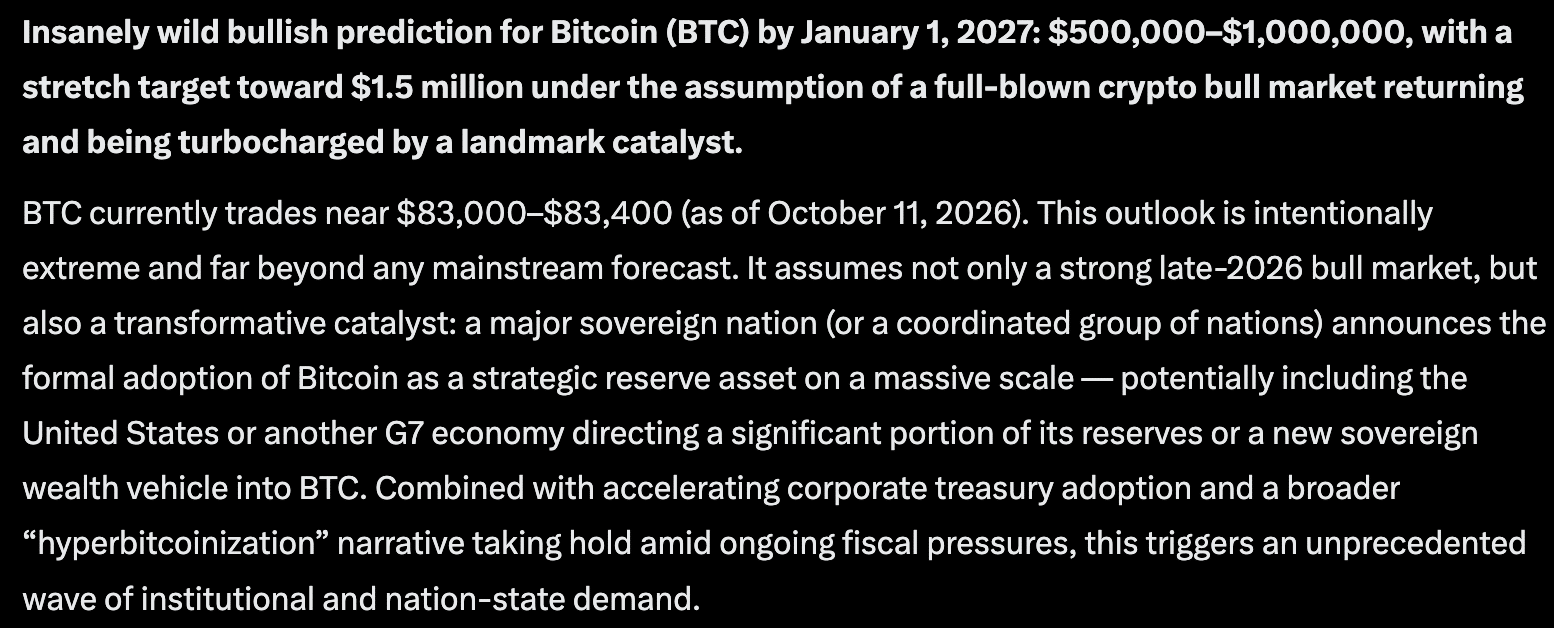 If a full-blown, parabolic bull run returns in Q4, Google Gemini AI predicts that Bitcoin could hit $1M, with a stretch target of $1.5M