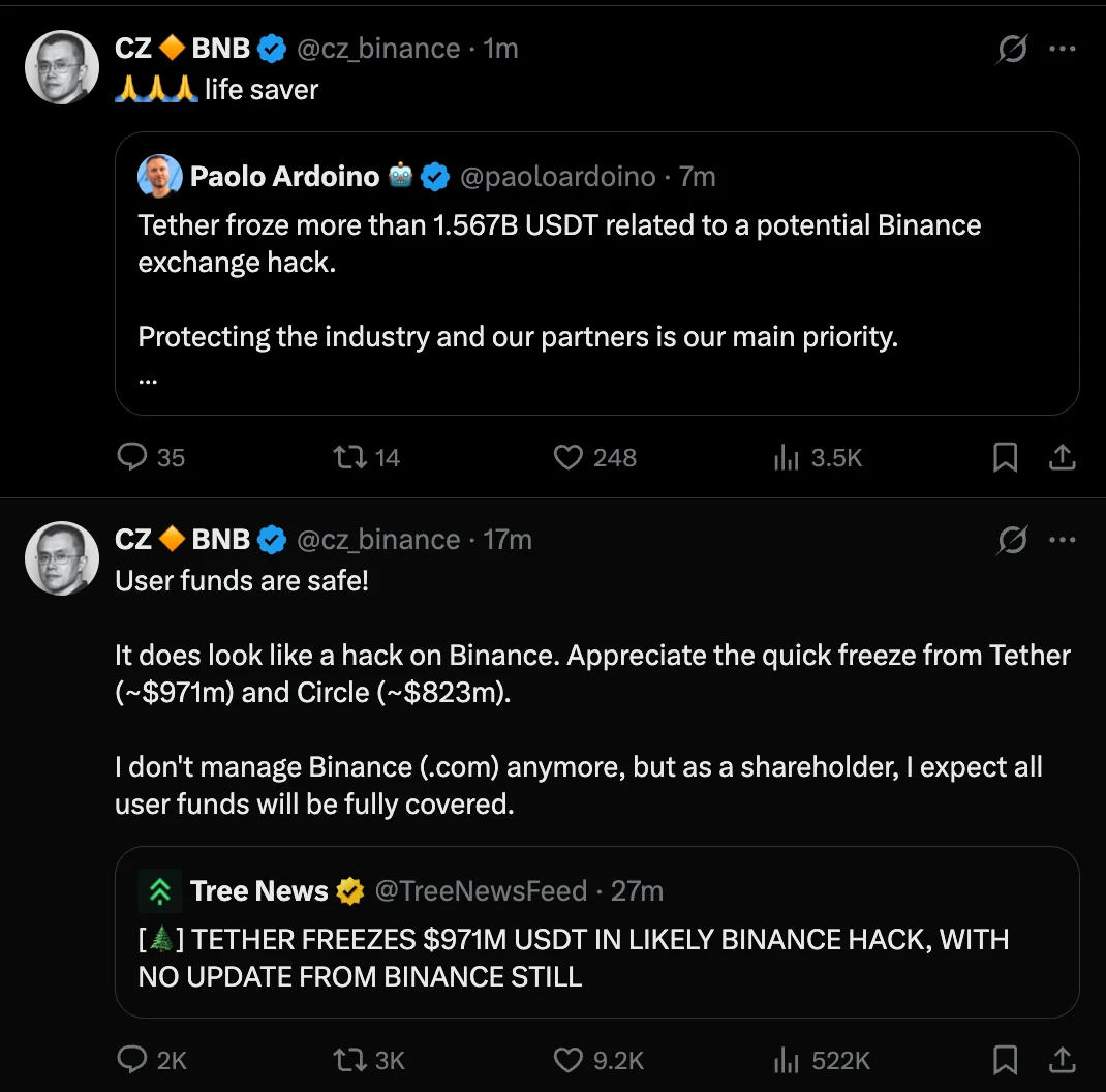 CZ and Paolo Ardoino on Binance