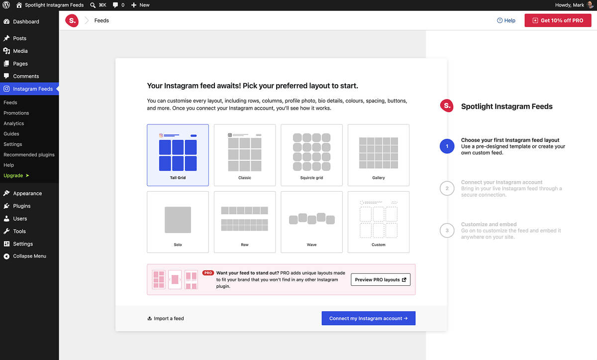 Spotlight Instagram Feeds Onboarding Wizard in Free