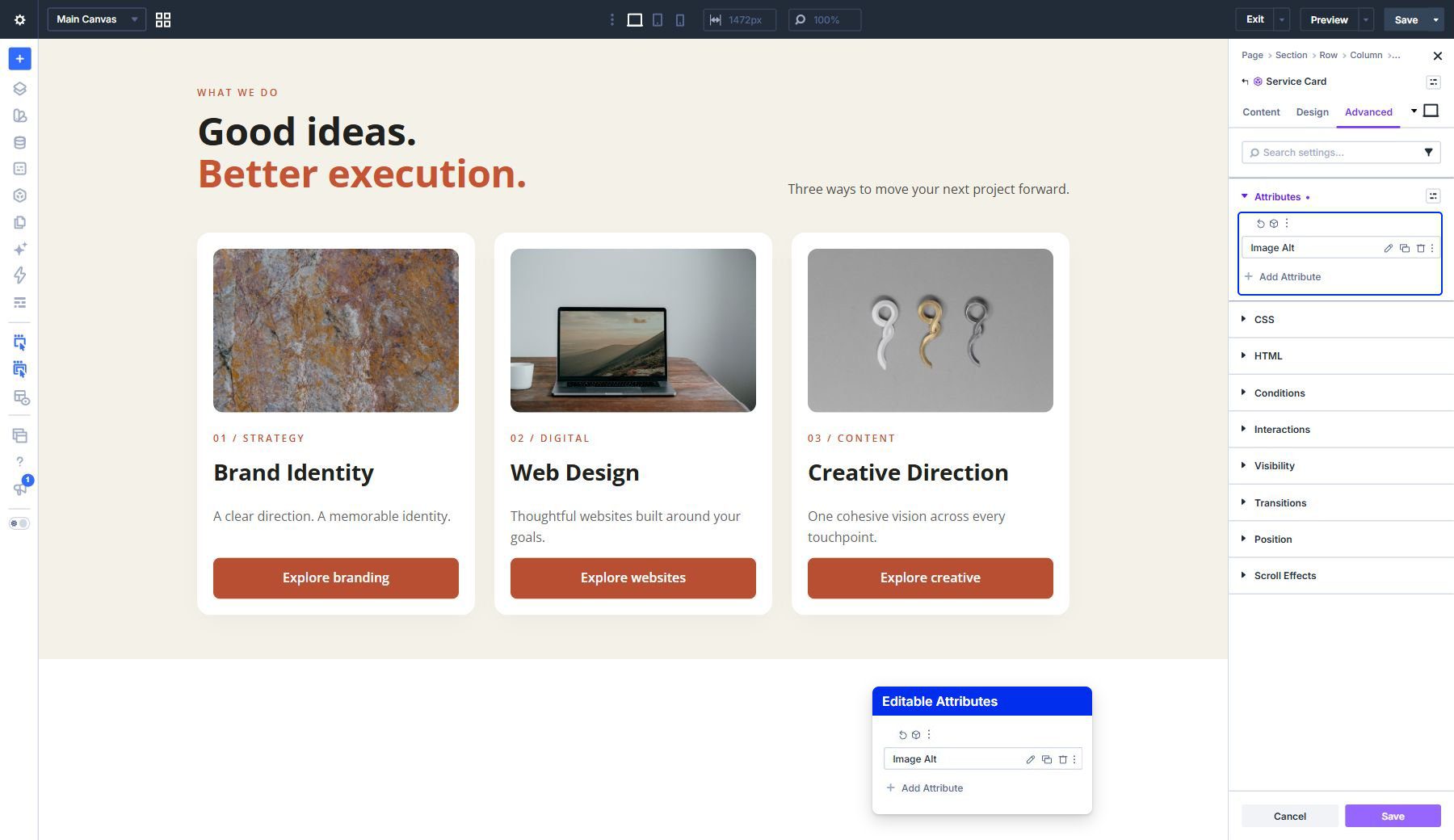The source Image module's Attributes collection enabled for instance editing