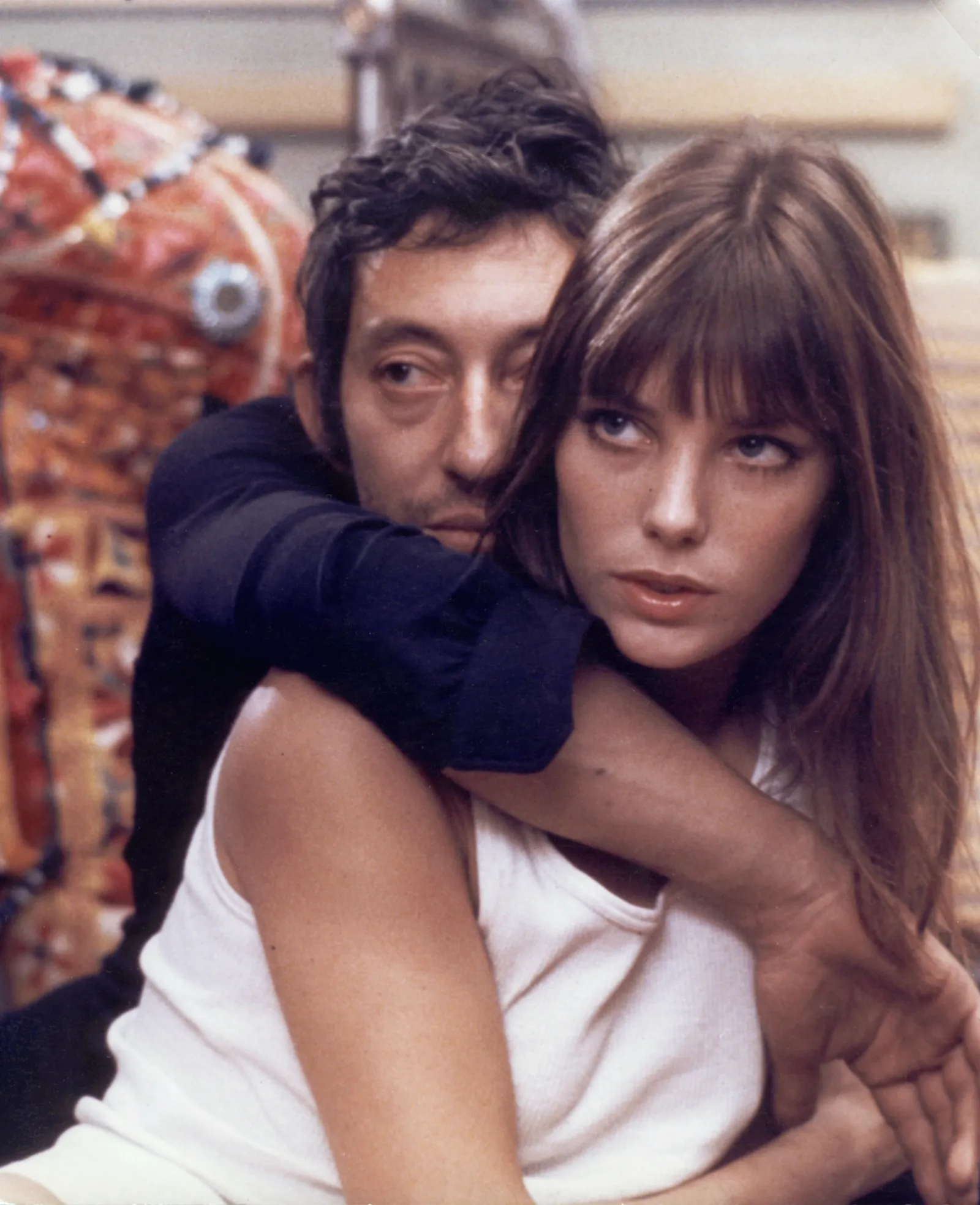 Image may contain Jane Birkin Serge Gainsbourg Face Head Person Photography Portrait Adult and Hugging