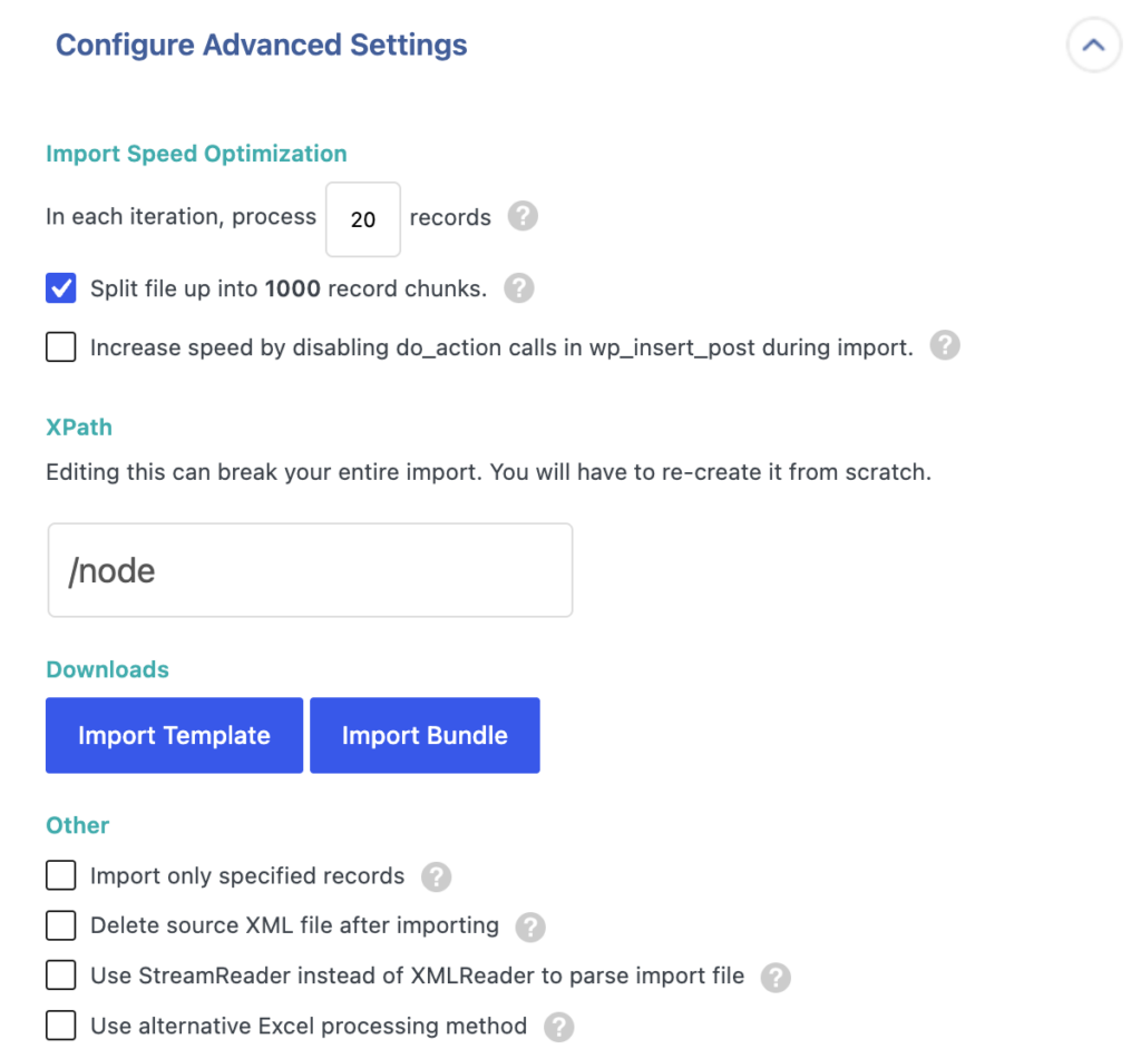 WP All Import product import advance settings