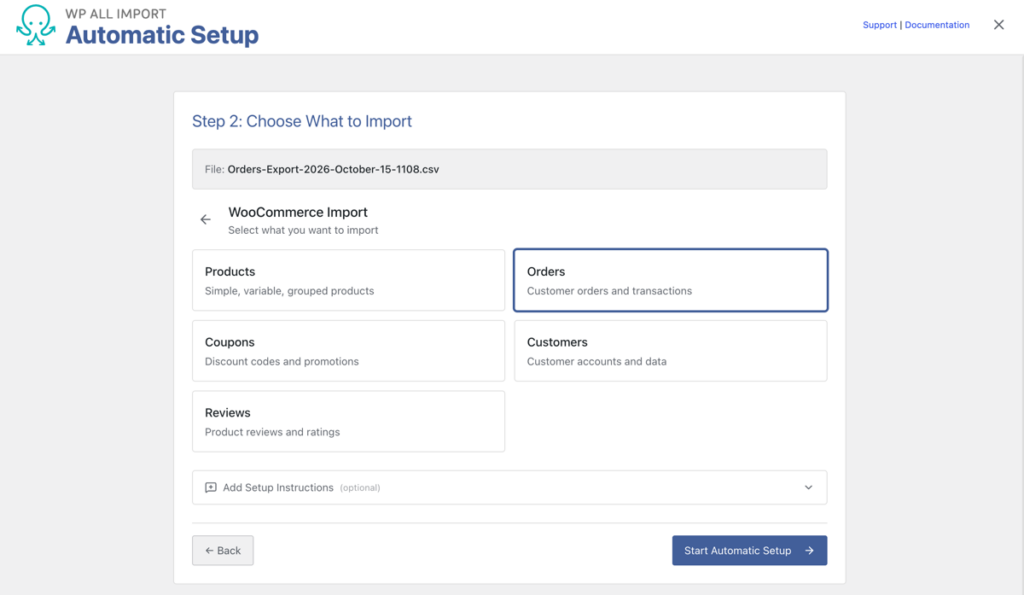 WP All Import select order