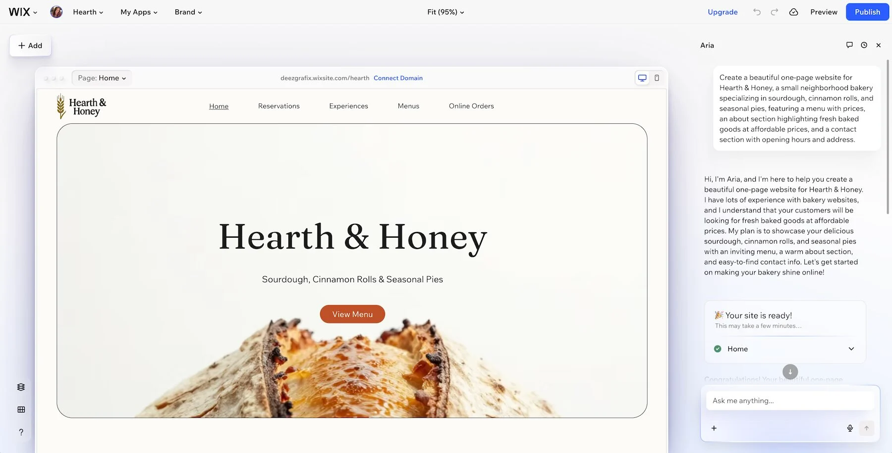 Wix Harmony website editor with AI-assisted website creation