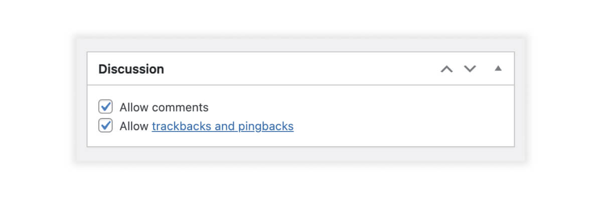 WordPress' discussion settings for Posts, where you can allow comments as well as trackbacks and pingbacks.