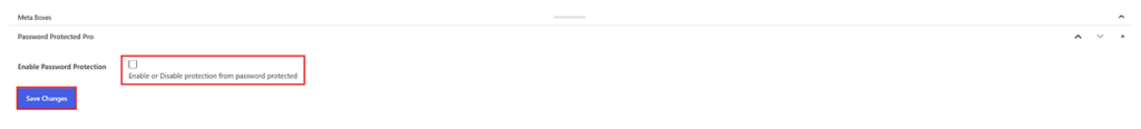 WordPress page editor showing the Password Protection option