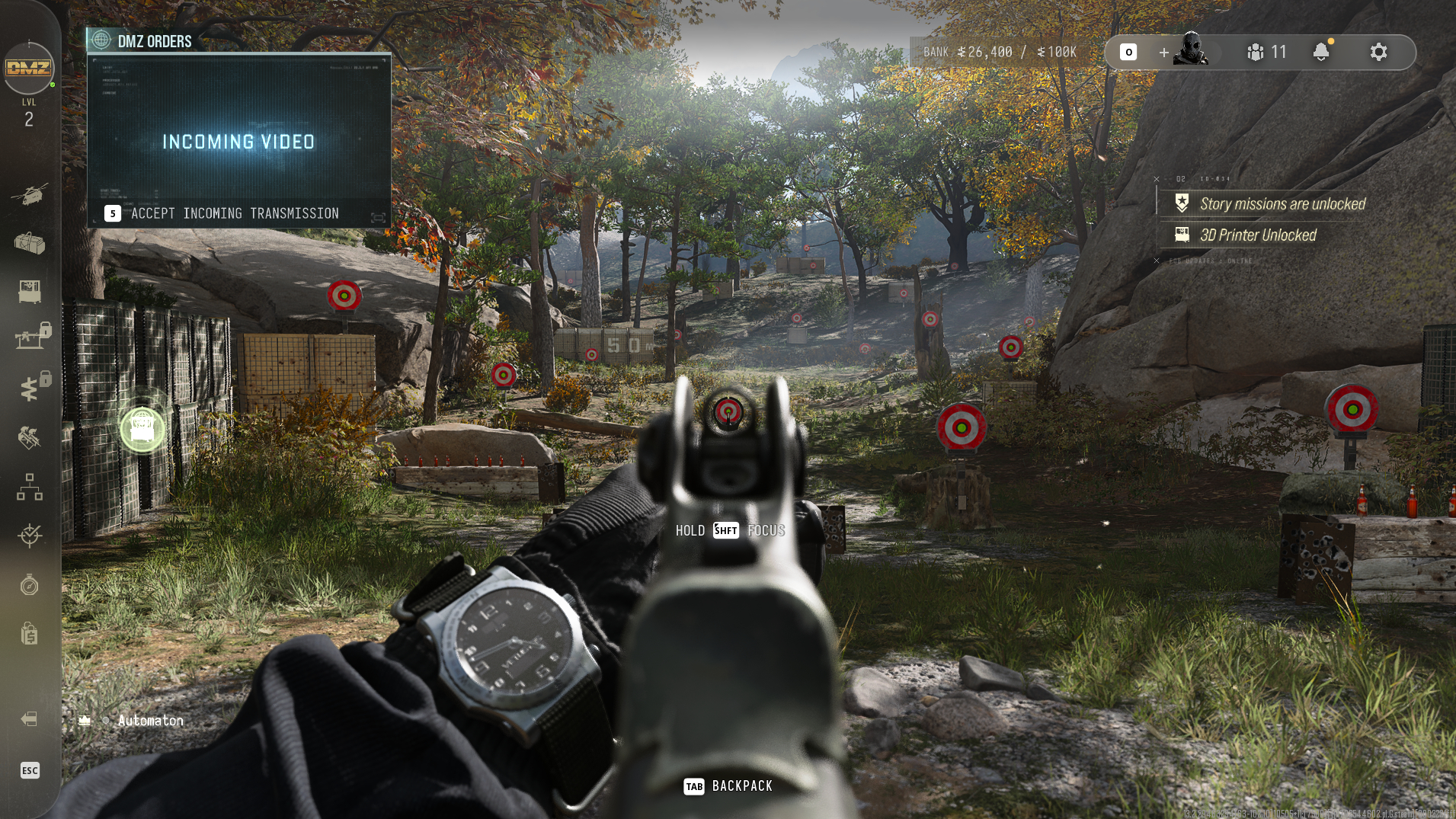 A screenshot of COD: MW4, aiming down-range at a target.