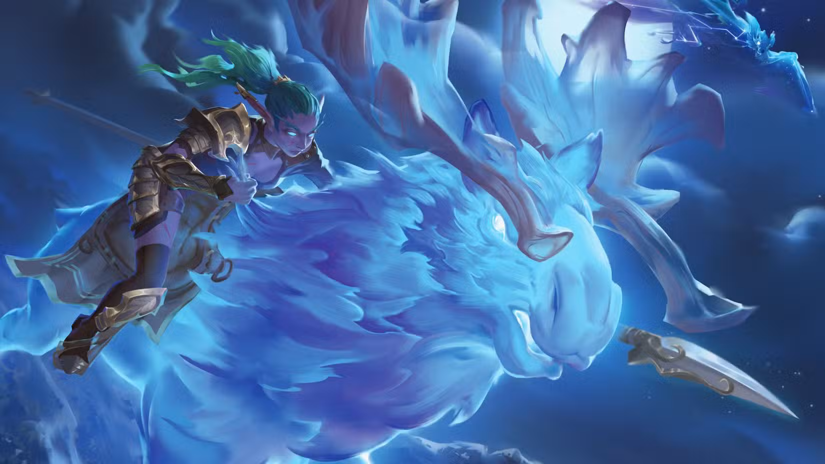 A night elf rides a spirit elk in art from Dungeons & Dragons World of Warcraft