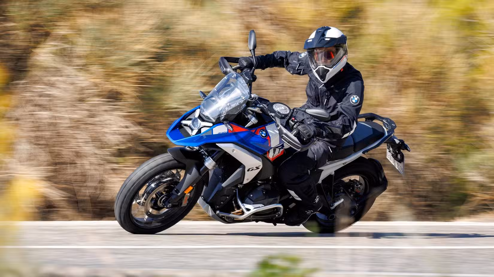 A shot of a rider aboard the BMW R 1300 GS cornering