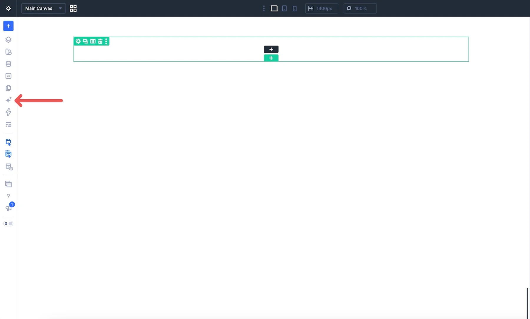 Opening the Divi AI Agents panel from the Visual Builder sidebar