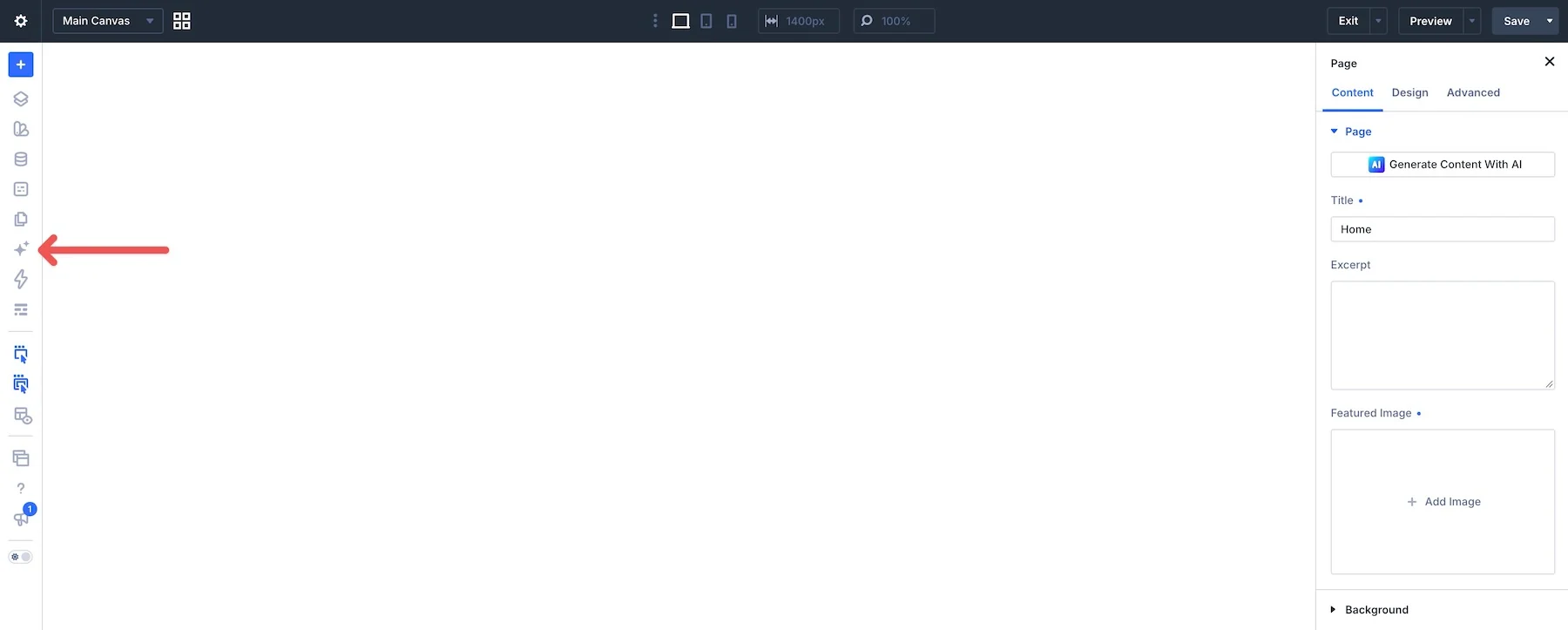 Opening Divi AI Agents from the Visual Builder sidebar