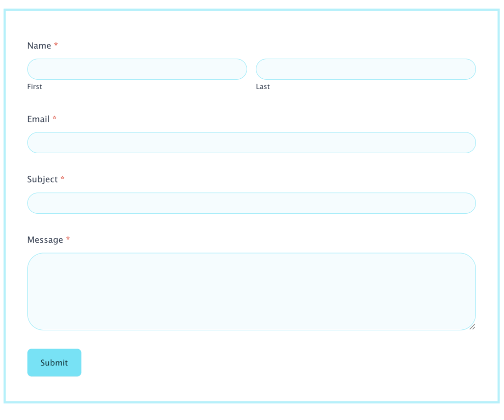 Formidable Forms Aqua Glow UI Style -  Bright aqua and teal tones paired with a white background for a vibrant, glowing interface style.