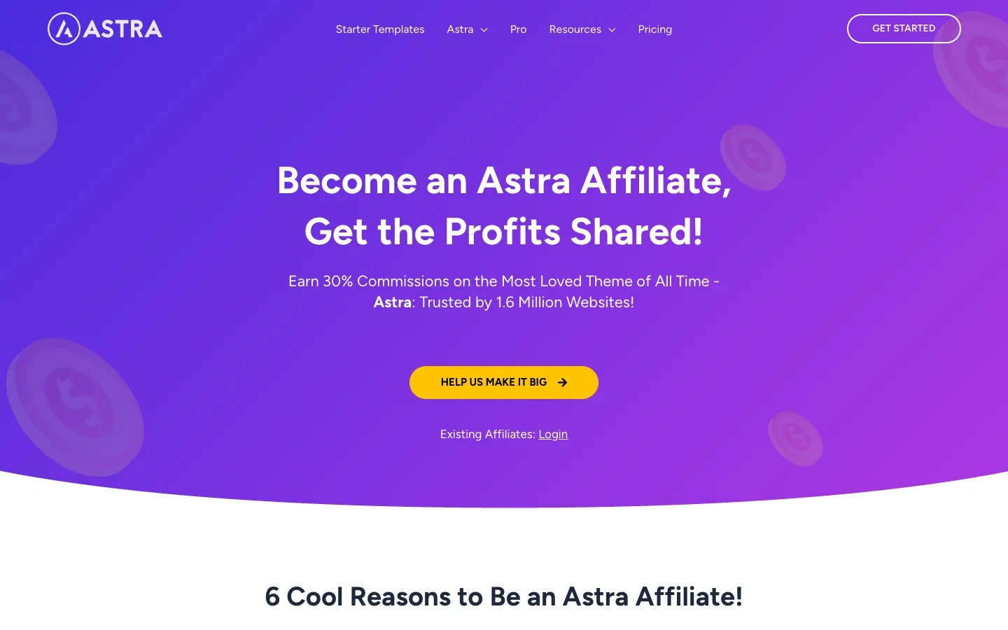 Astra affiliate program page
