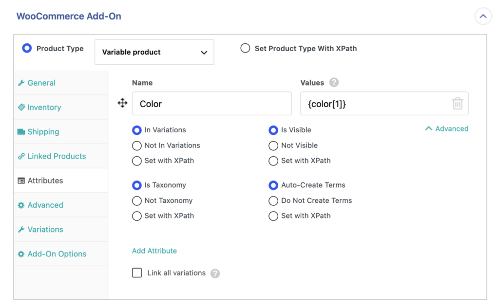attributes tab WooCommerce addon