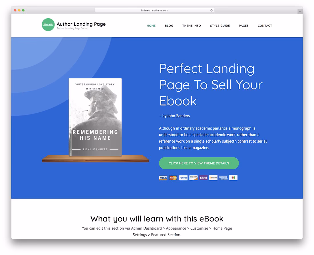 author landing page free wordpress theme