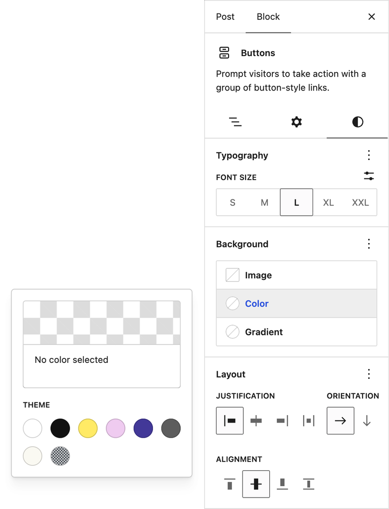 Screenshot of a block inspector sidebar showing the new background tools.