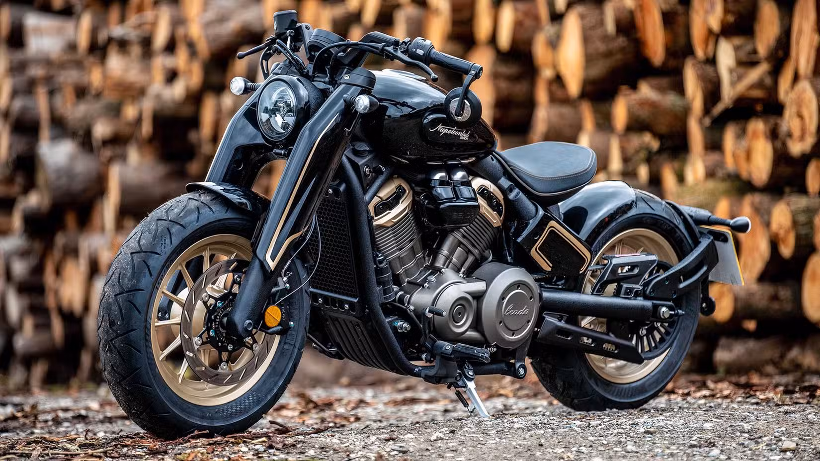 Black Benda Napoleon Bob 500 parked on a gravel surface