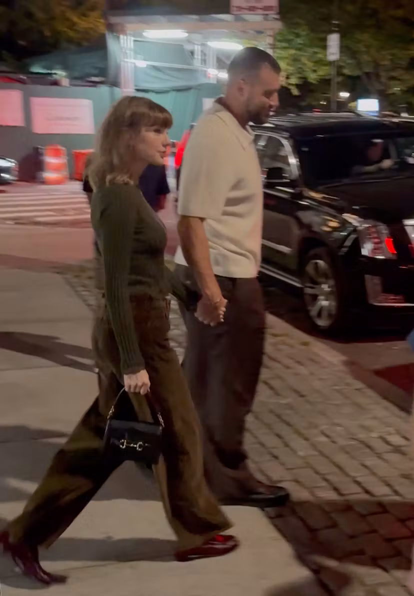 Taylor Swift and Travis Kelce step out hand in hand after enjoying dinner at the Old Rose, an Americ...