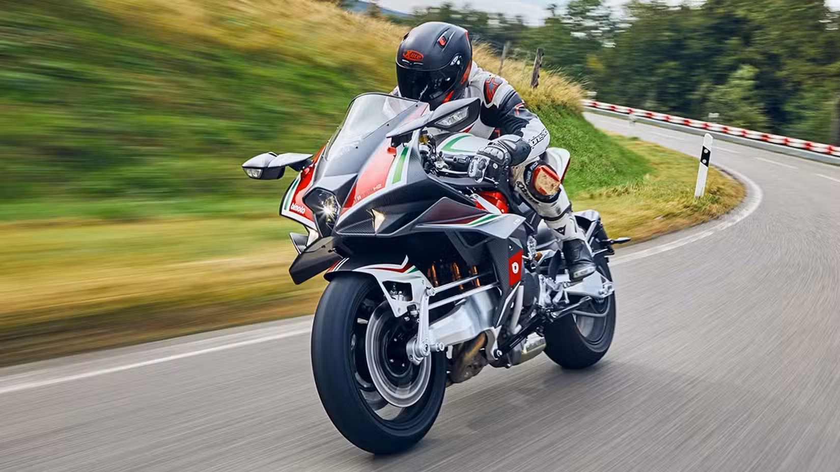 2024 Bimota Tesi H2 Panning Shot While Riding On The Road