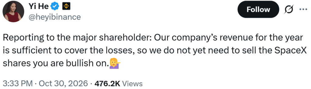 Binance’s $500M Twitter takeover investment reportedly grew its SpaceX stake to over $1B