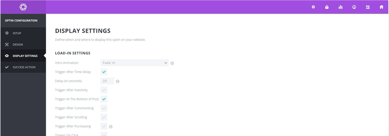 bloom display settings and targeting options in WordPress admin