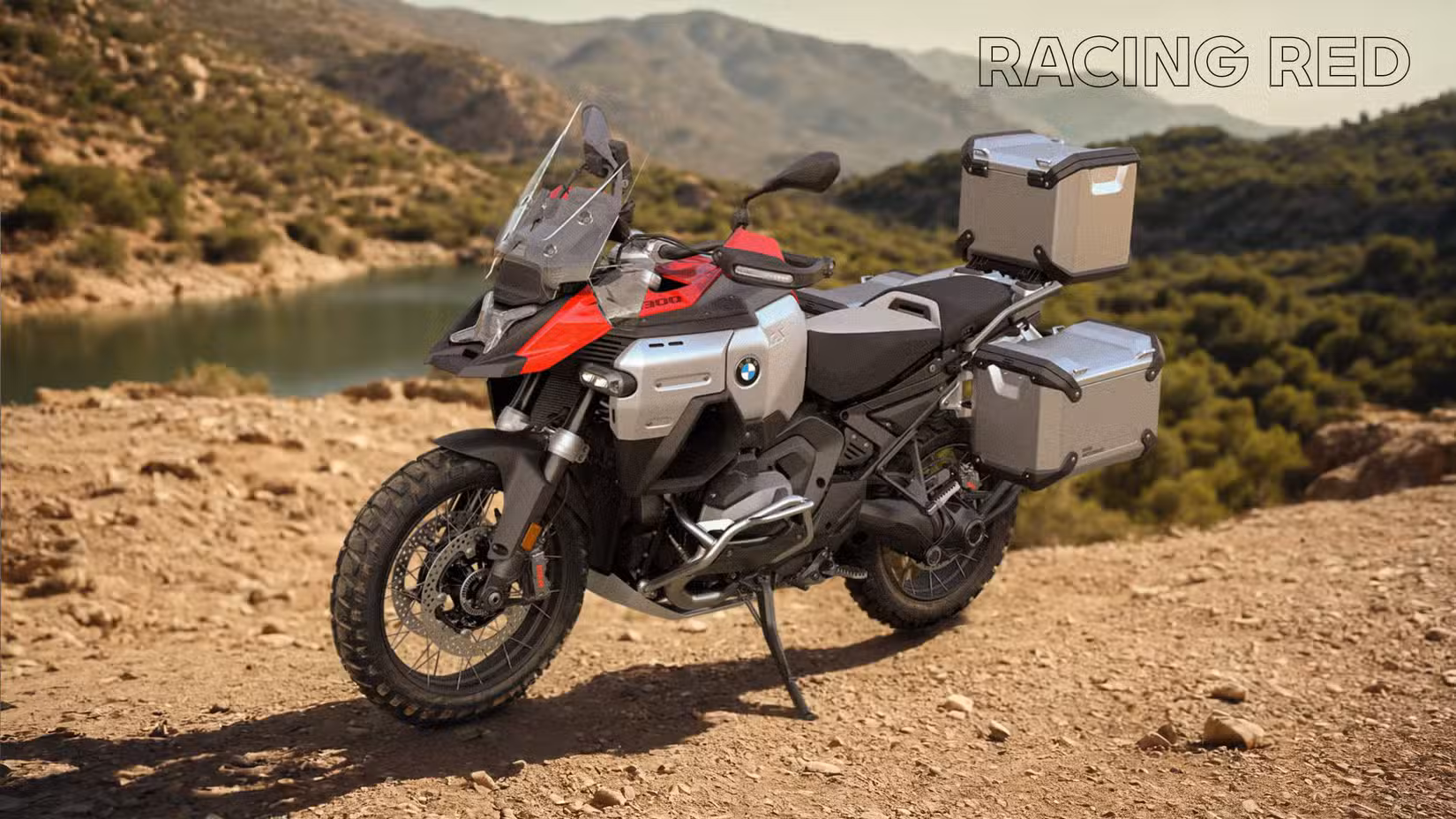 Front 3/4 shot of a BMW R 1300 GS Adventure parked off-road