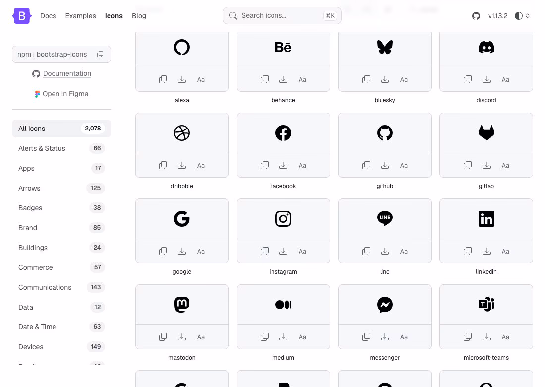 Bootstrap Icons social media icons