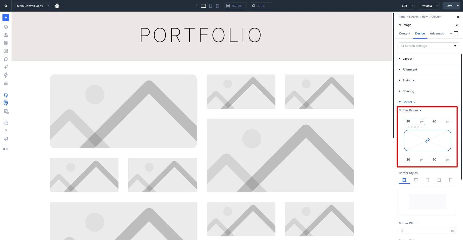 Setting 20px rounded corners on the Image Module
