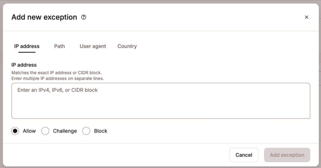 How to set up bot traffic exceptions with Kinsta's tools.