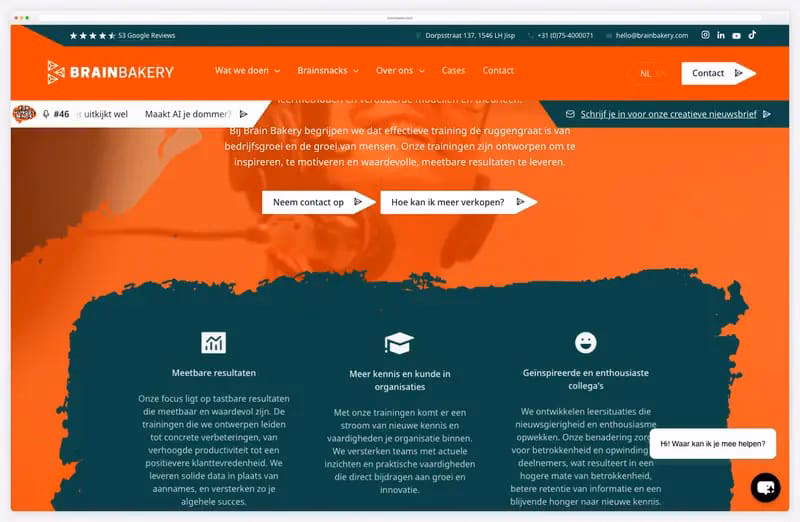 Brain Bakery website animation: torn-paper sections sliding into place on scroll